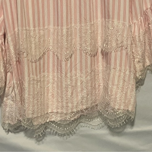 RUBY RD, Women’s, Pink/White Striped with Lace, Long Sleeve Blouse, Size Medium - Picture 9 of 14